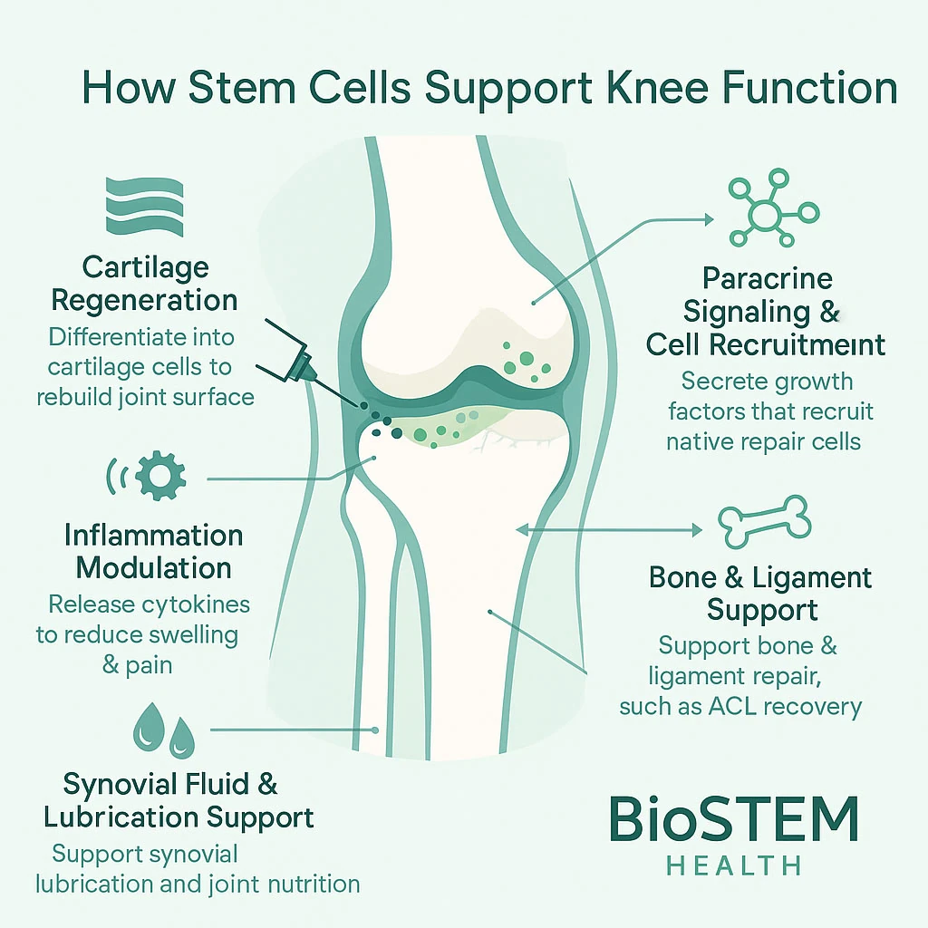 Infographic showing how Stem Cells support knee function
