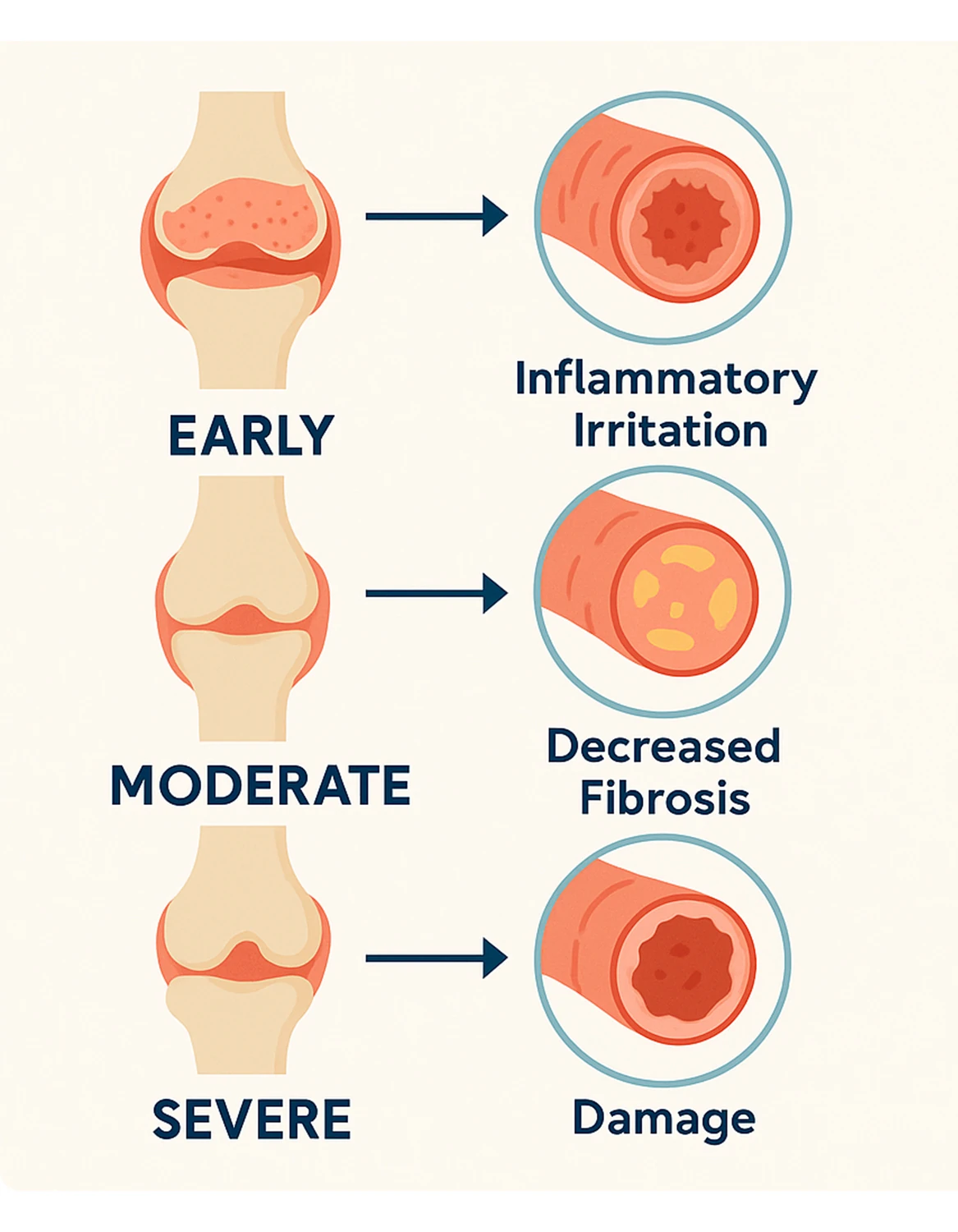 infographic showing stages of knee irritation 
